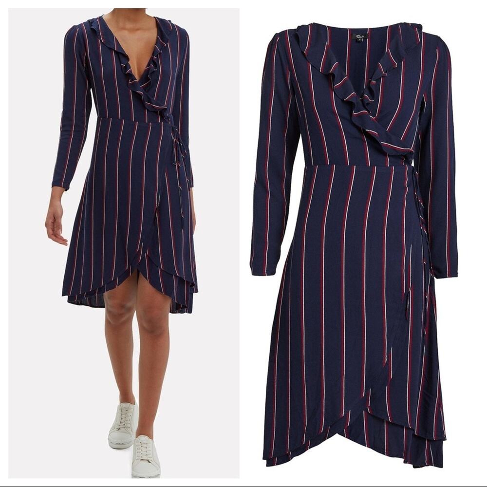 Rails Priya Navy Oxblood Stripes Wrap Midi Dress Size XS NWT Long Sleeves